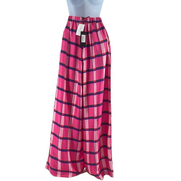 New Paper London Women's Pink Miami Check Wide Leg Pull On Silk Pants UK 4 - Picture 1 of 15